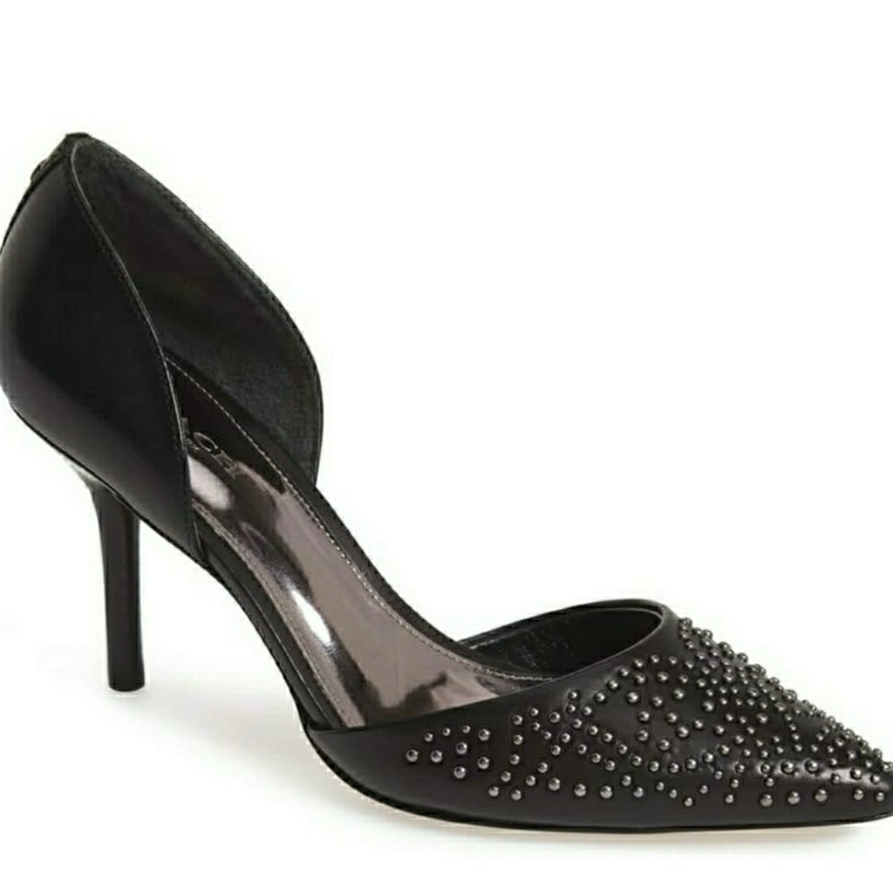 Coach Channing black D'Orsay leather studded heels